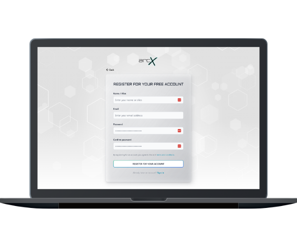 Laptop open with get started button